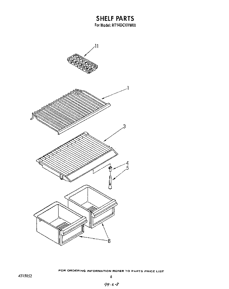 SHELF Diagram and Parts List for RT14DCXVW00  Roper Refrigerator