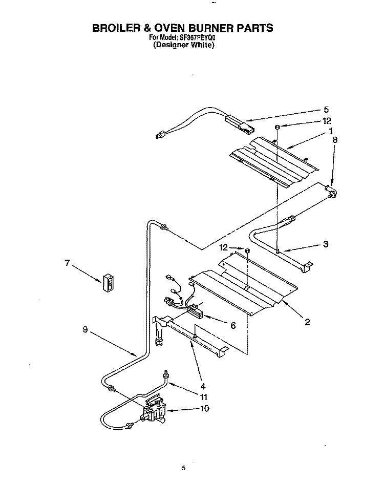 BROILER AND OVEN BURNER Diagram and Parts List for SF367PEYQ0  Whirlpool Range
