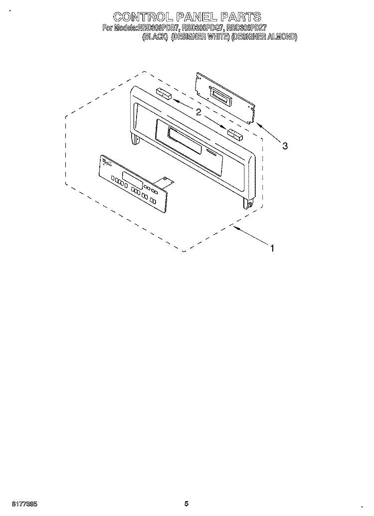 CONTROL PANEL, LITERATURE Diagram and Parts List for RBD306PDB7  Whirlpool Wall Oven
