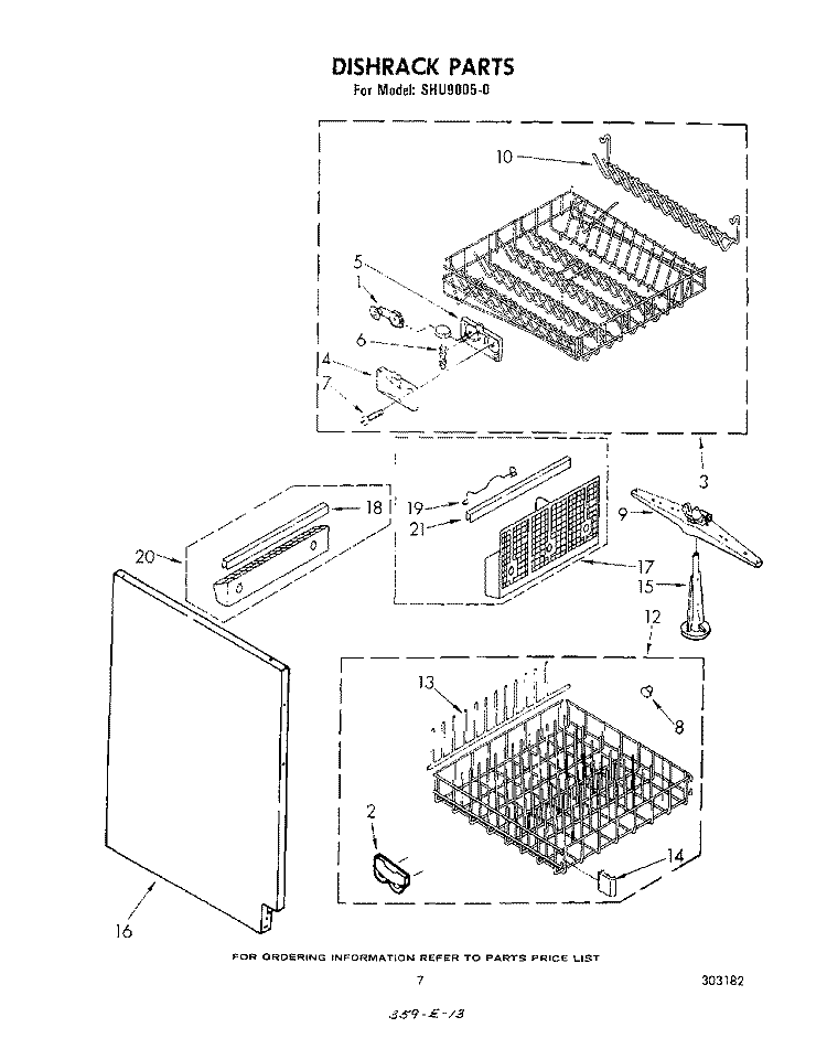 DISHRACK Diagram and Parts List for SHU90050  Whirlpool Dishwasher
