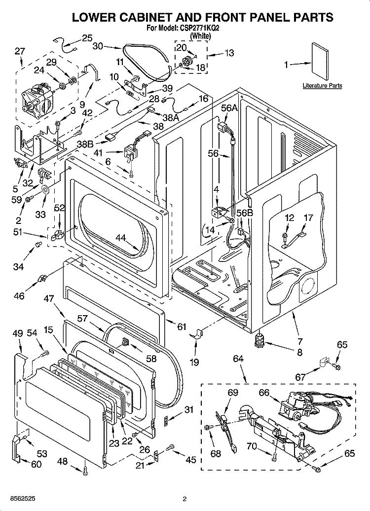 LOWER CABINET AND FRONT PANEL PARTS Diagram and Parts List for CSP2771KQ2  Whirlpool Dryer
