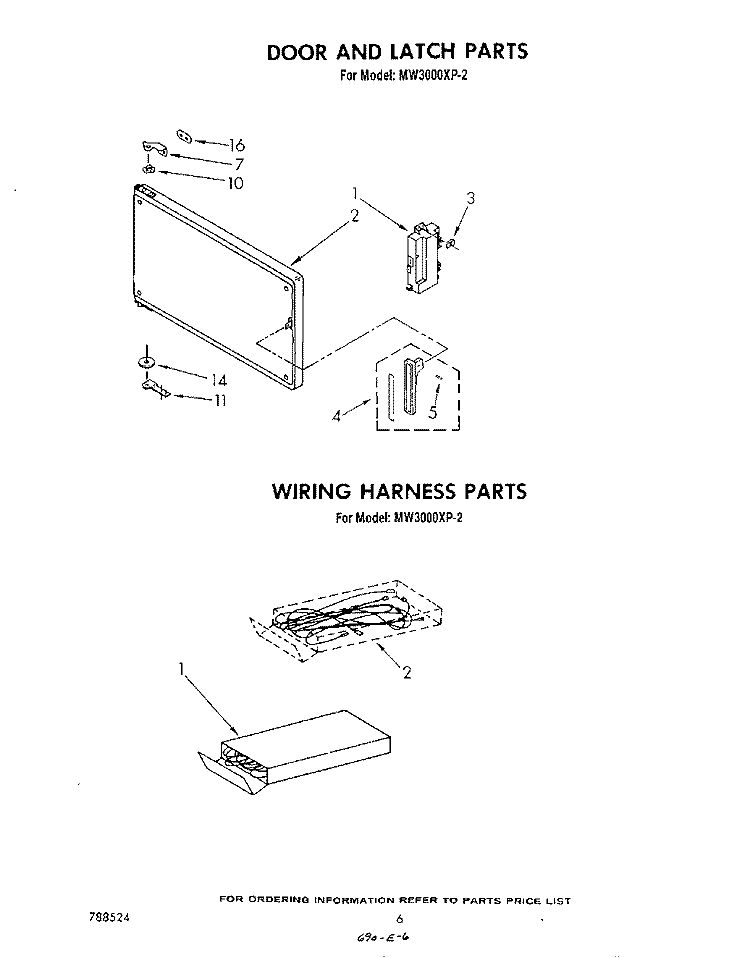 DOOR AND LATCH , WIRING HARNESS Diagram and Parts List for MW3000XP2  Whirlpool Microwave