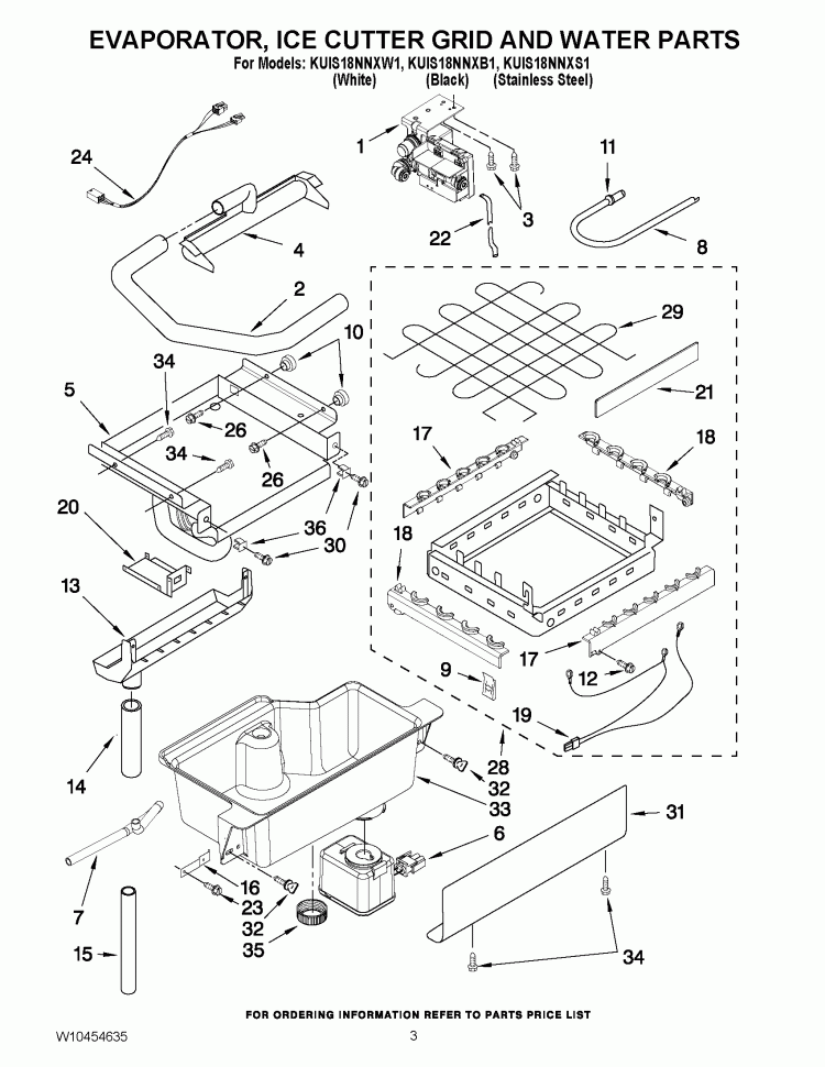 EVAPORATOR, GRID, AND WATER PARTS Diagram and Parts List for KUIS18NNXS1  KitchenAid Ice Maker