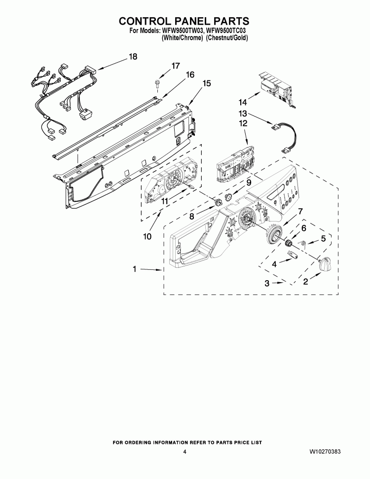CONTROL PANEL PARTS Diagram and Parts List for WFW9500TW03  Whirlpool Washer