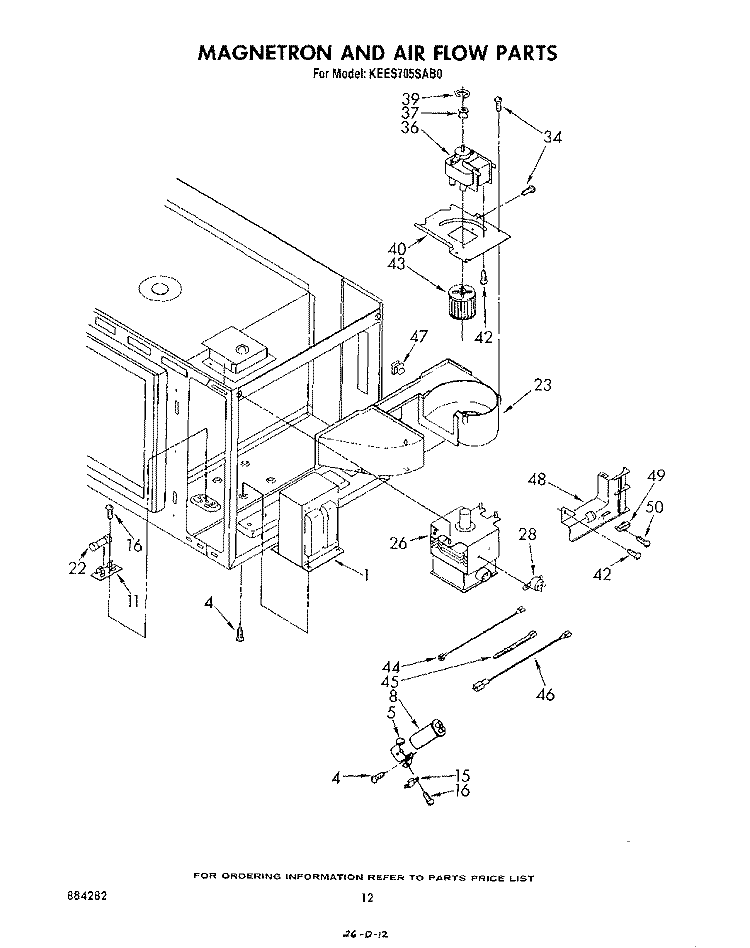 MAGNETRON AND AIR FLOW Diagram and Parts List for KEES705SWB0  KitchenAid Microwave Oven Combo