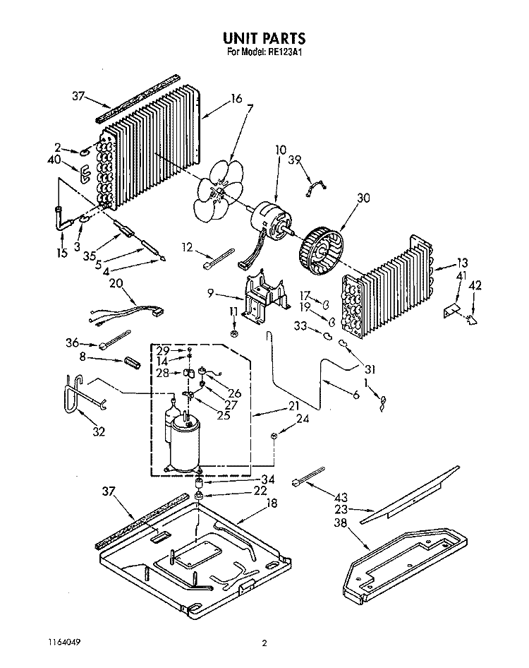 UNIT, LITERATURE Diagram and Parts List for RE123A1  Whirlpool Air Conditioner