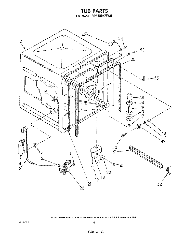 TUB , LITERATURE AND OPTIONAL Diagram and Parts List for DP3880XMW0  Whirlpool Dishwasher