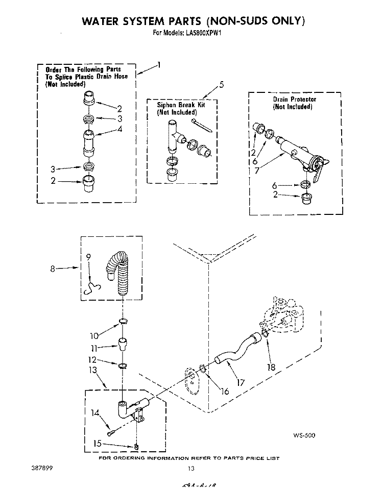 WATER SYSTEM (NON SUDS ONLY) Diagram and Parts List for LA5805XPW1  Whirlpool Washer