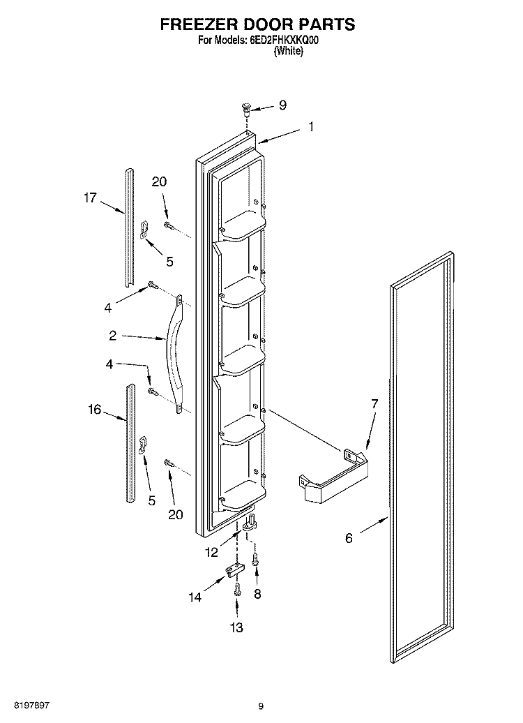 FREEZER DOOR Diagram and Parts List for 6ED2FHKXKQ00  Whirlpool Refrigerator