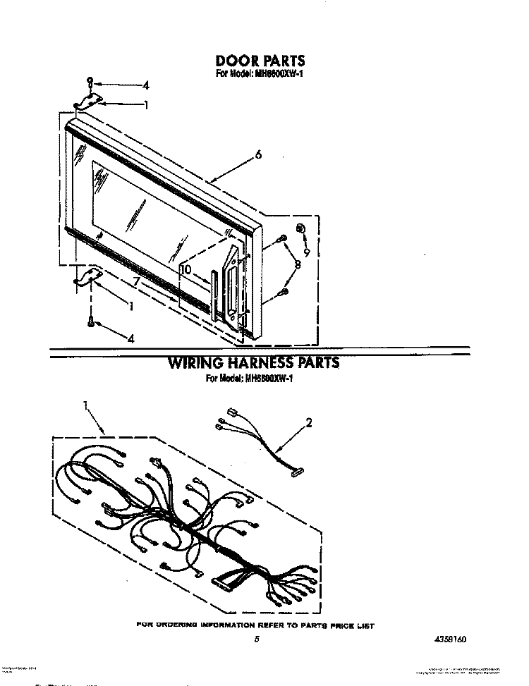 DOOR, WIRING HARNESS, LIT/OPTIONAL Diagram and Parts List for MH6600XW1  Whirlpool Microwave