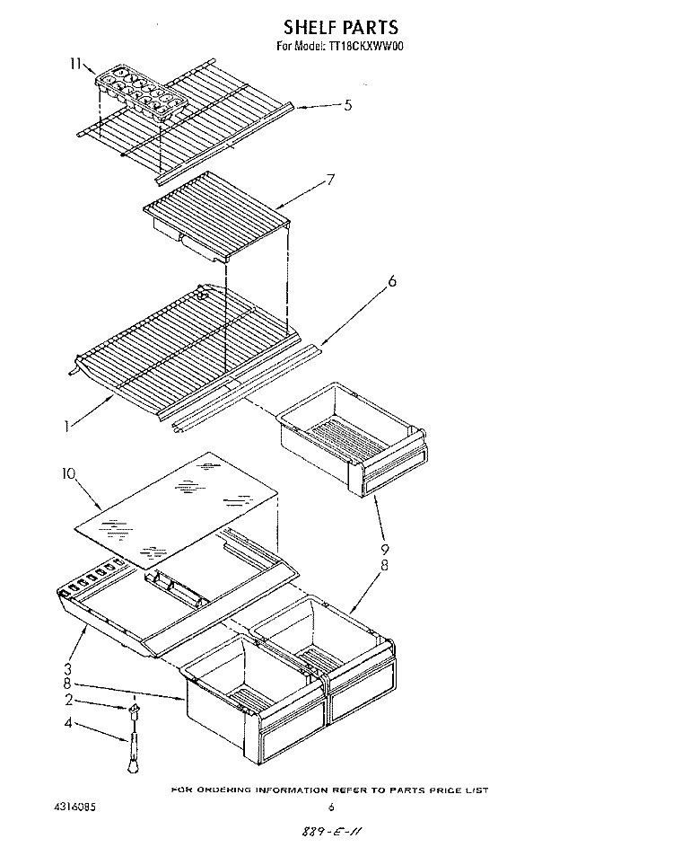SHELF Diagram and Parts List for TT18CKXWN00  Whirlpool Refrigerator