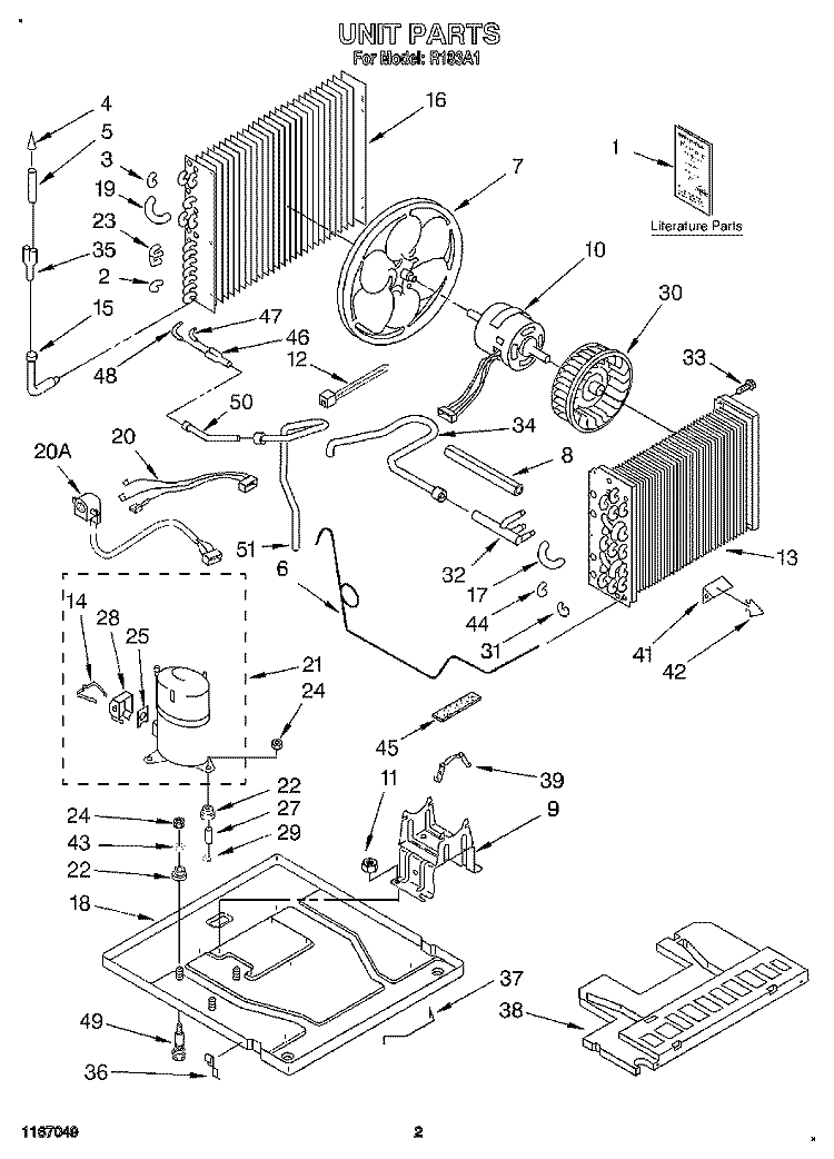 UNIT, LITERATURE Diagram and Parts List for R183A1  Whirlpool Air Conditioner