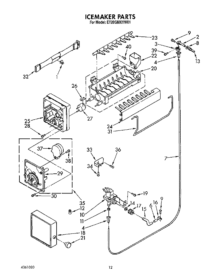 ICEMAKER, LIT/OPTIONAL Diagram and Parts List for ET20GMXYW01  Whirlpool Refrigerator