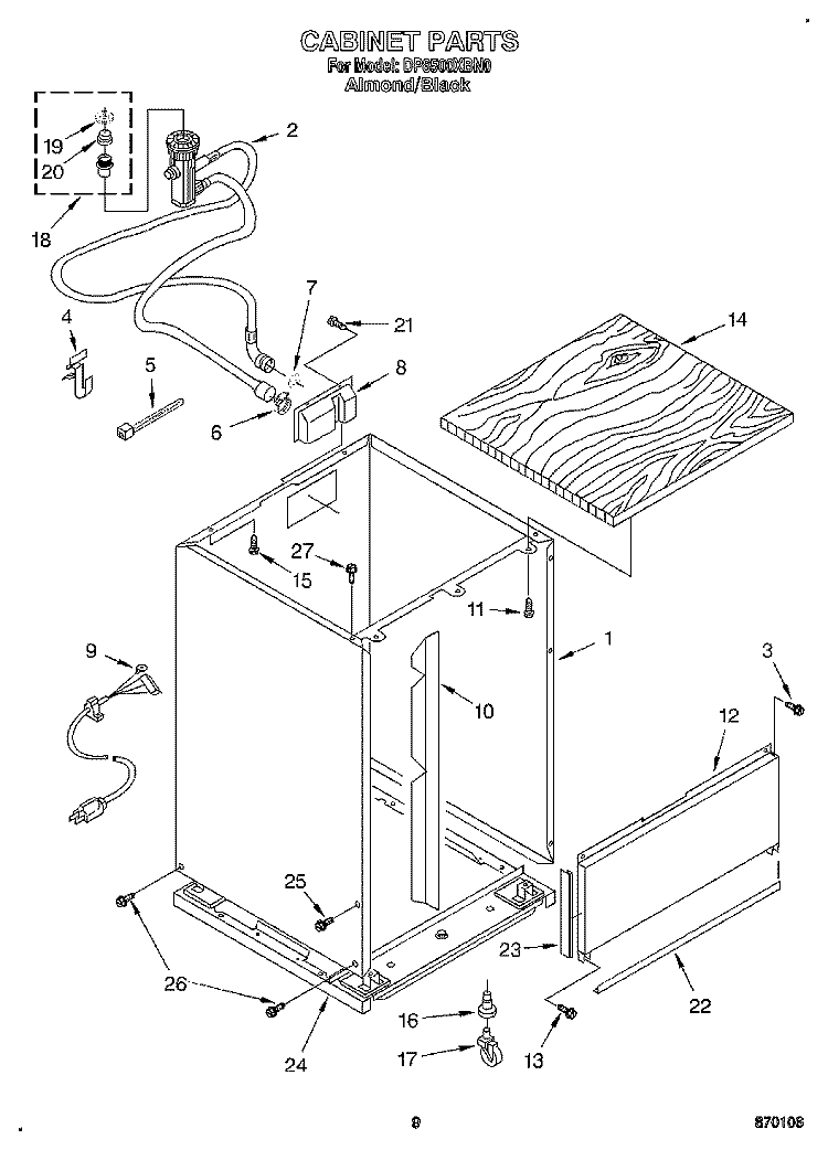 CABINET, OPTIONAL Diagram and Parts List for DP8500XBN0  Whirlpool Dishwasher