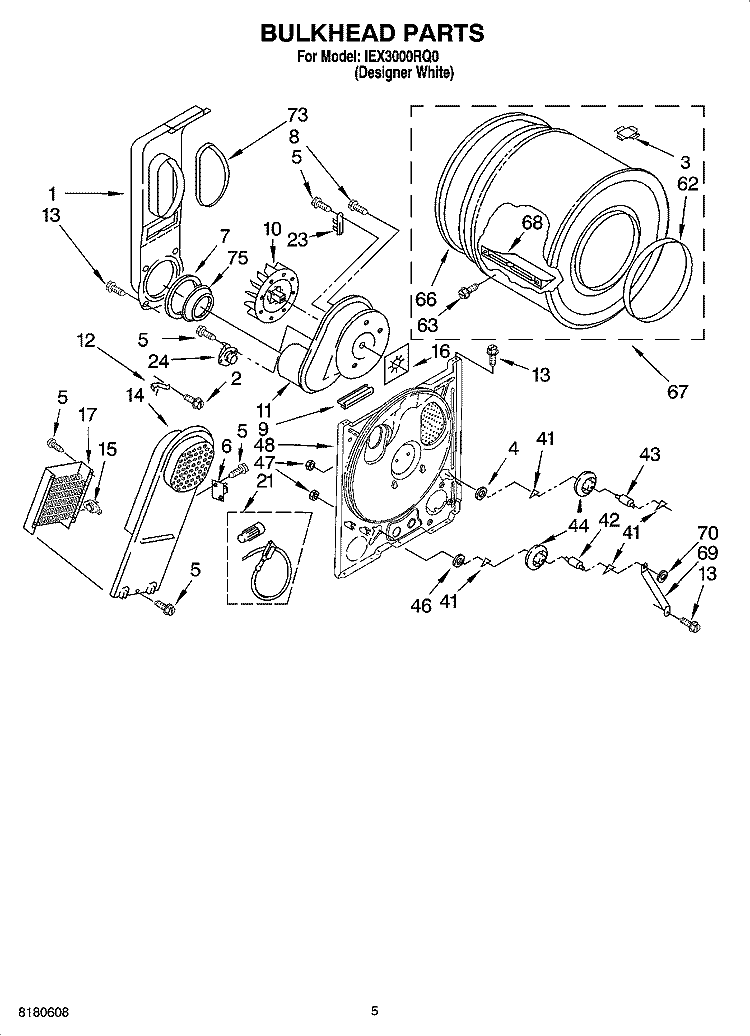 BULKHEAD PARTS, OPTIONAL PARTS (NOT INCLUDED) Diagram and Parts List for IEX3000RQ0  Inglis Dryer
