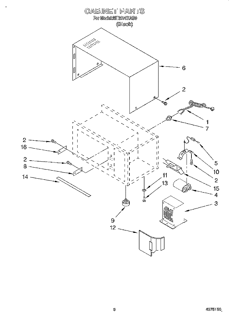 CABINET Diagram and Parts List for MT2070XAB0  Whirlpool Microwave