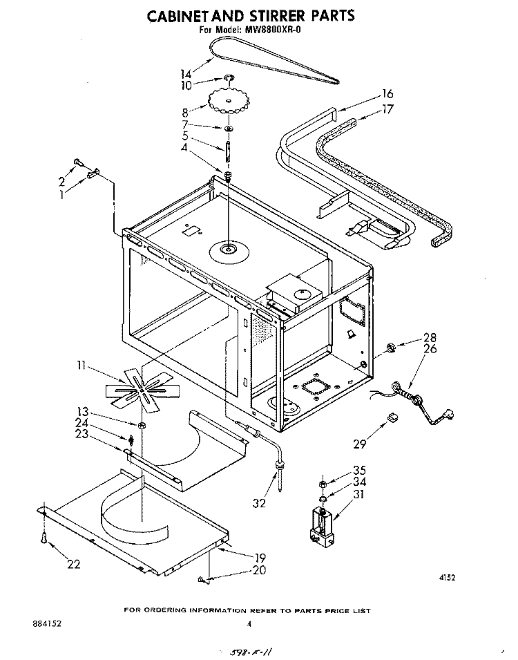 CABINET AND STIRRER Diagram and Parts List for MW8800XR0  Whirlpool Microwave