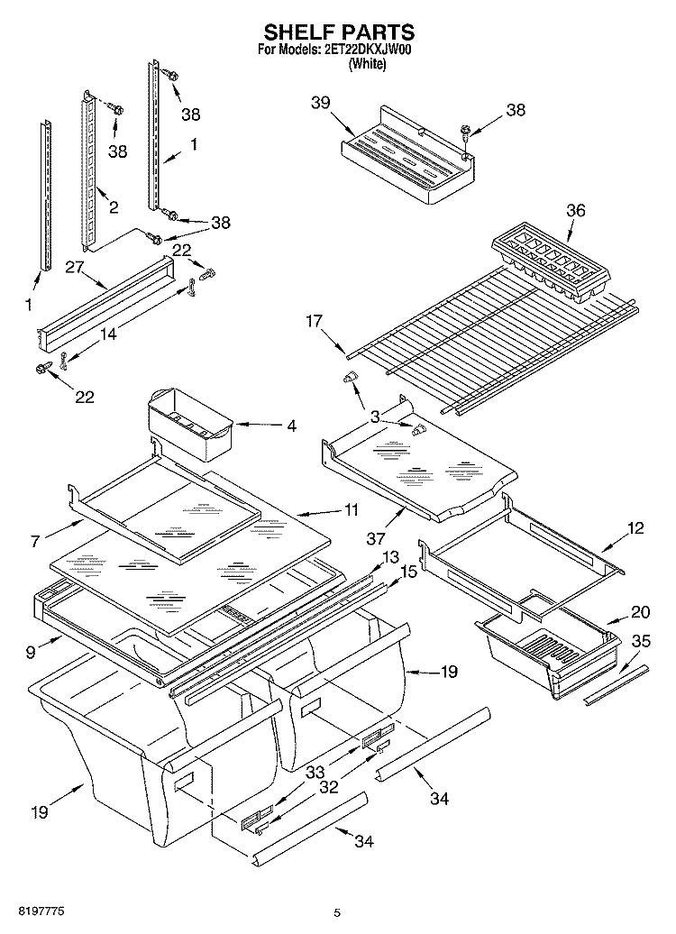 SHELF Diagram and Parts List for 2ET22DKXJW00  Whirlpool Refrigerator