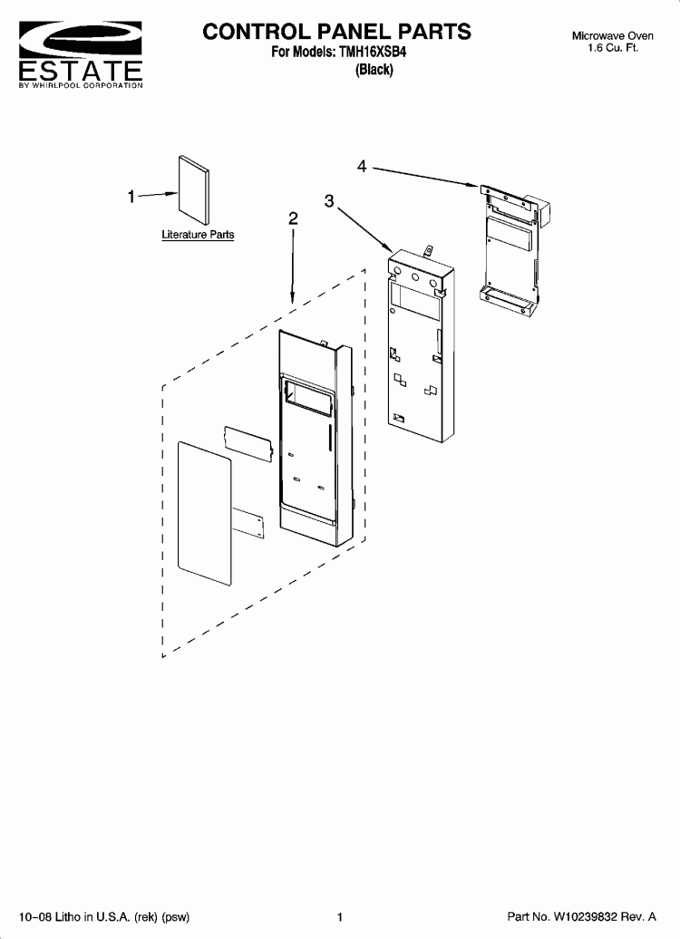 CONTROL PANEL PARTS Diagram and Parts List for TMH16XSB4  Estate Microwave