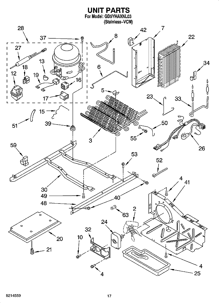 UNIT PARTS Diagram and Parts List for GD5YHAXNL03  Whirlpool Refrigerator