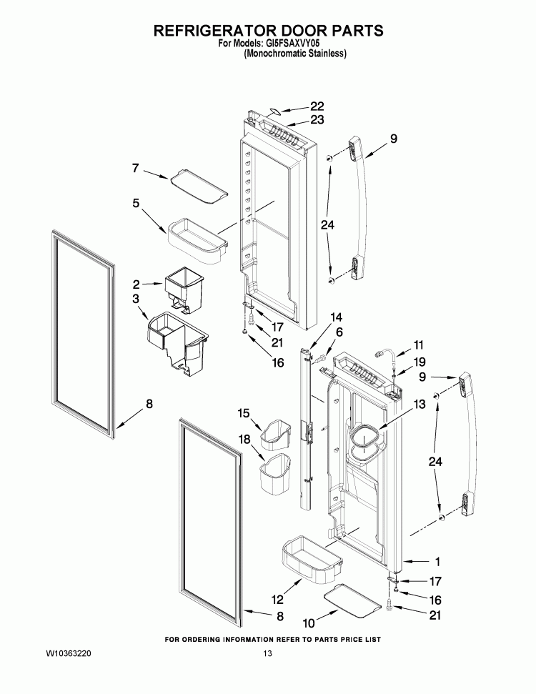 REFRIGERATOR DOOR PARTS Diagram and Parts List for GI5FSAXVY05  Whirlpool Refrigerator