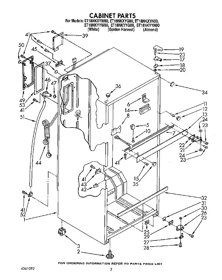 CABINET Diagram and Parts List for ET18NKXYW00  Whirlpool Refrigerator