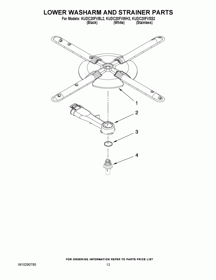 LOWER WASHARM AND STRAINER PARTS Diagram and Parts List for KUDC20FVSS2  KitchenAid Dishwasher
