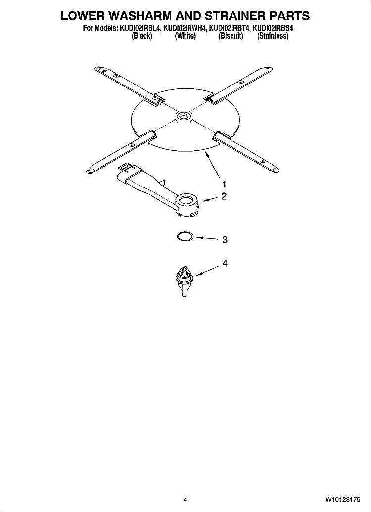 LOWER WASHARM AND STRAINER PARTS Diagram and Parts List for KUDI02IRWH4  KitchenAid Dishwasher