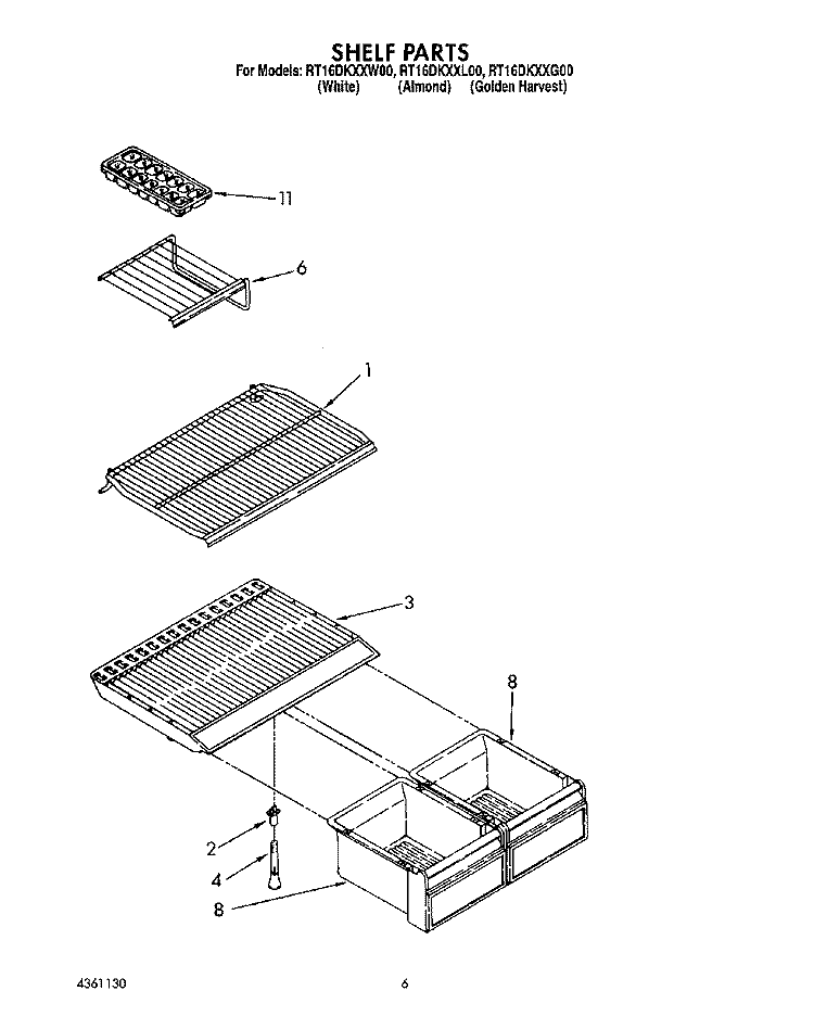 SHELF Diagram and Parts List for RT16DKYXW00  Roper Refrigerator