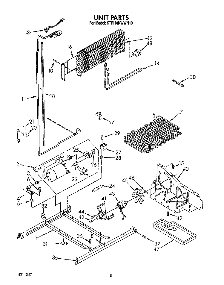 UNIT Diagram and Parts List for KTRI18KWWH10  Whirlpool Refrigerator