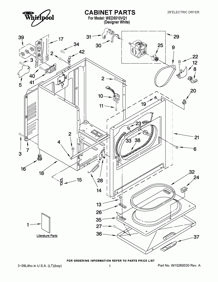 CABINET PARTS Diagram and Parts List for WED5510VQ1  Whirlpool Dryer