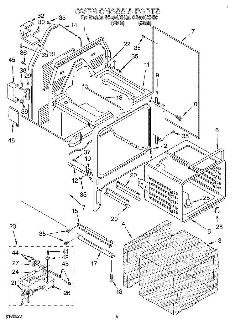 OVEN CHASSIS Diagram and Parts List for GR450LXHQ0  Whirlpool Range