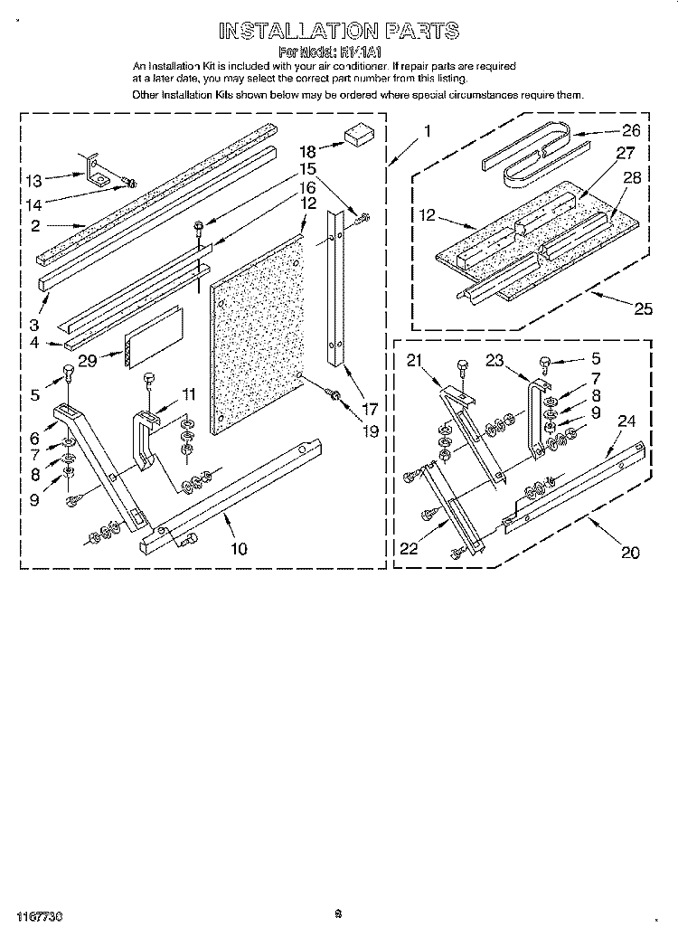INSTALLATION Diagram and Parts List for R141A1  Whirlpool Air Conditioner