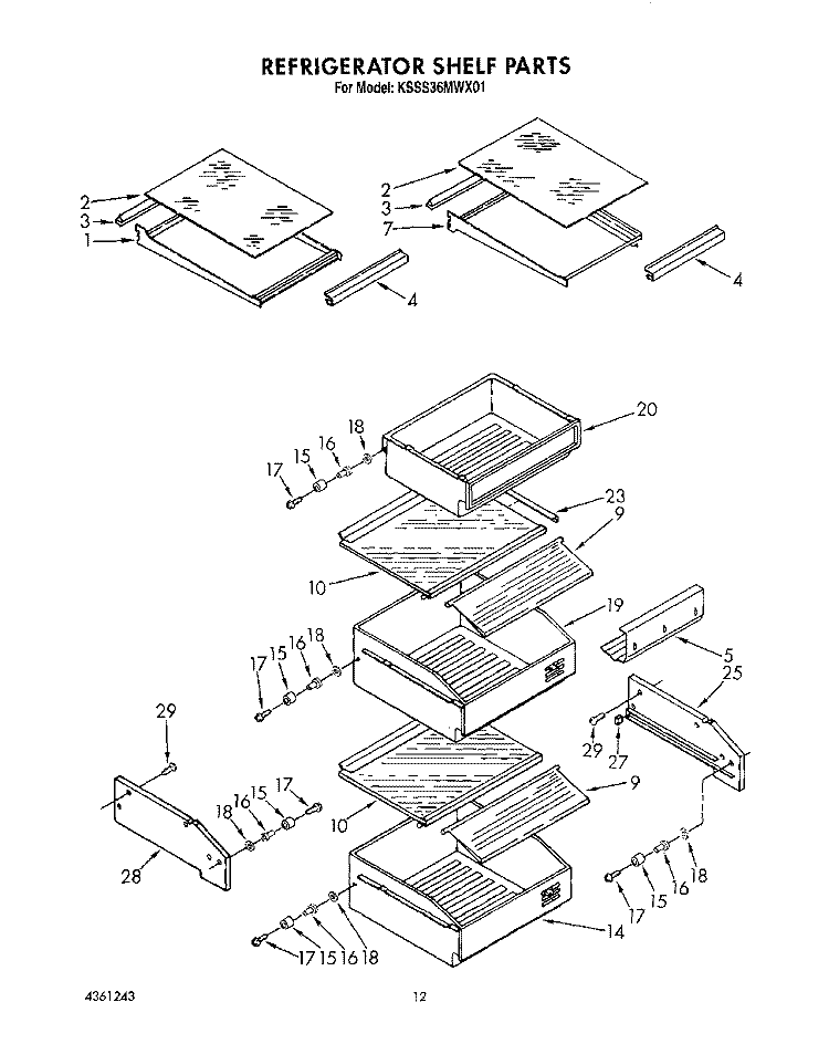 REFRIGERATOR SHELF Diagram and Parts List for KSSS36MWX01  KitchenAid Refrigerator