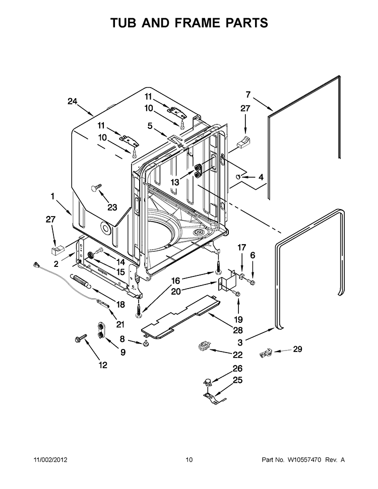 TUB AND FRAME PARTS Diagram and Parts List for KUDE40FXBT6  KitchenAid Dishwasher