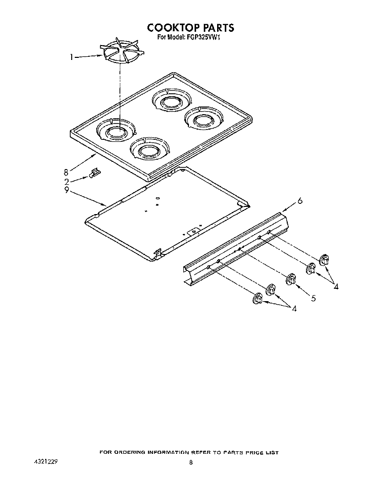 COOKTOP Diagram and Parts List for FGP325VW1  Roper Range