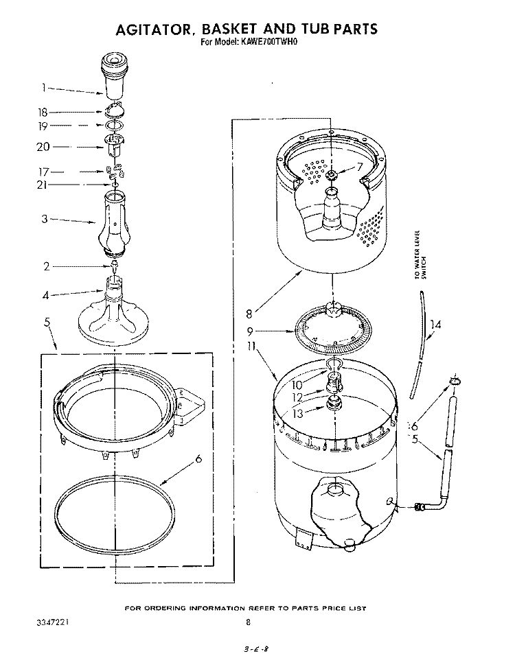 AGITATOR, BASKET AND TUB Diagram and Parts List for KAWE700TWH0  KitchenAid Washer