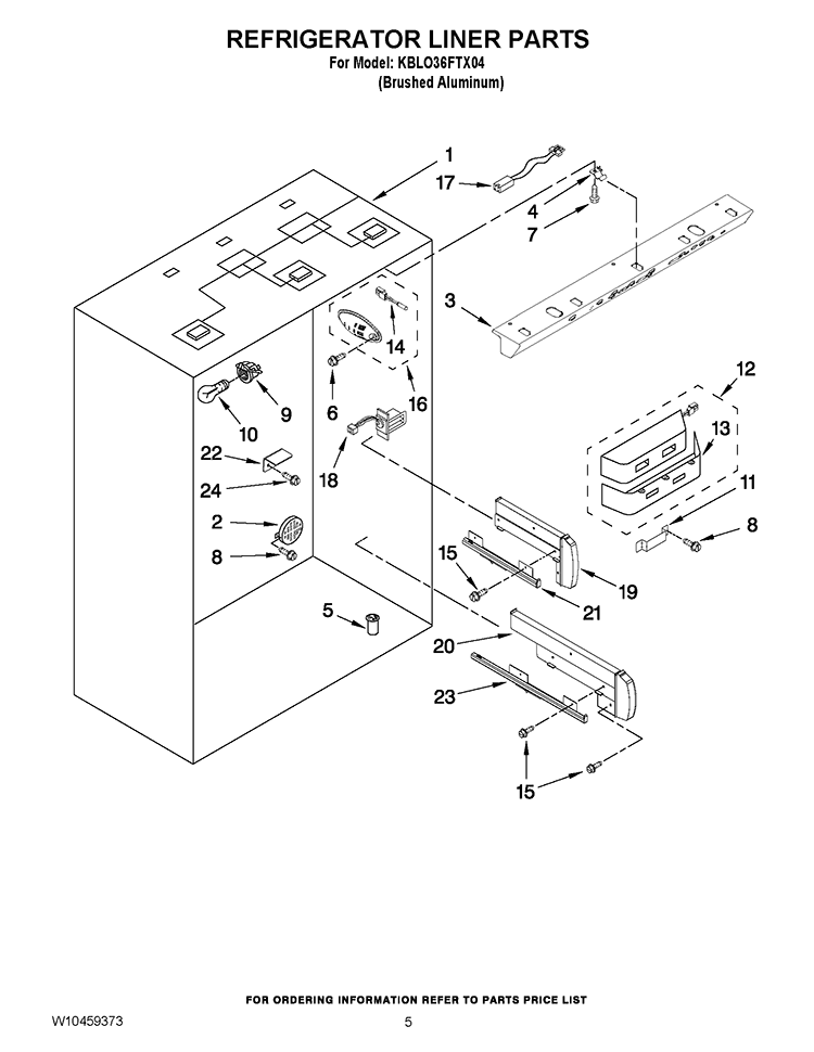 REFRIGERATOR LINER PARTS Diagram and Parts List for KBLO36FTX04  KitchenAid Refrigerator