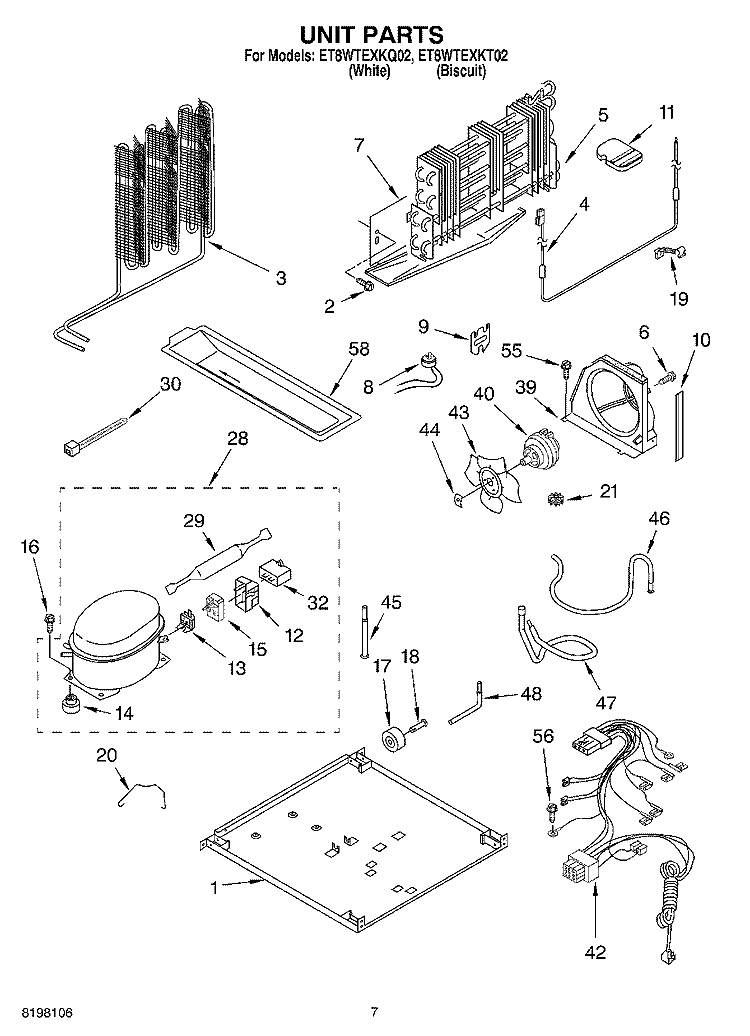 UNIT Diagram and Parts List for ET8WTEXKQ02  Whirlpool Refrigerator