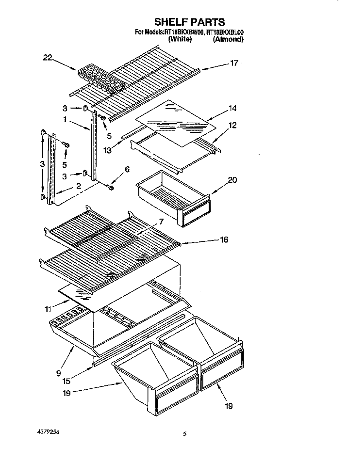 SHELF Diagram and Parts List for RT18BKXBW00  Roper Refrigerator