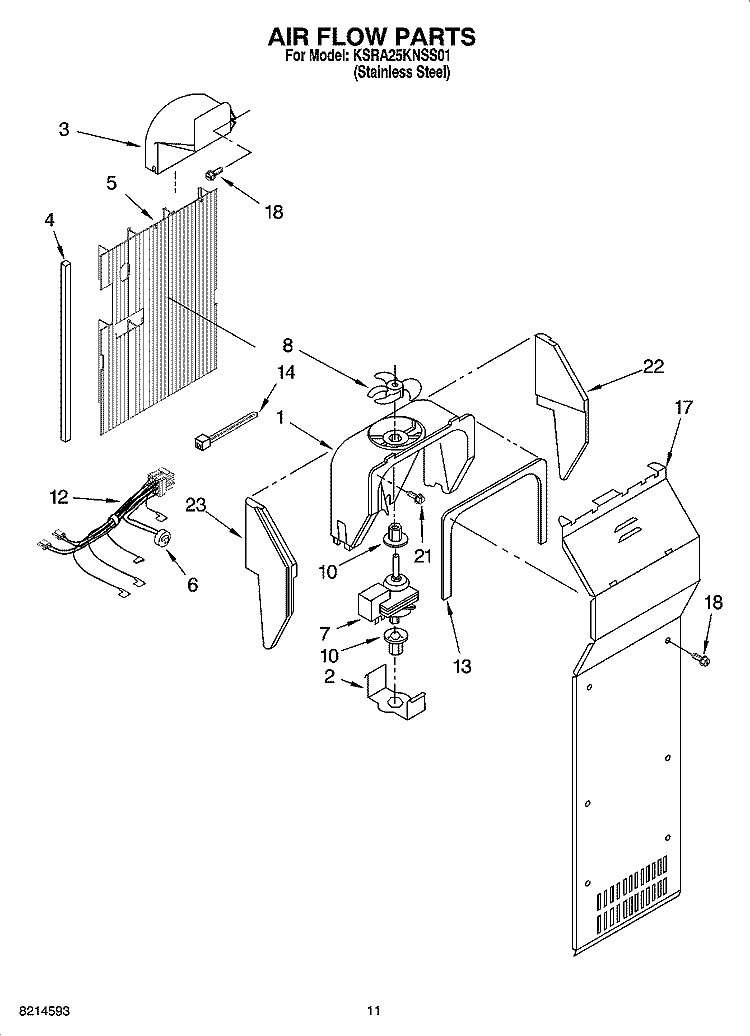 AIR FLOW PARTS Diagram and Parts List for KSRA25KNSS01  KitchenAid Refrigerator
