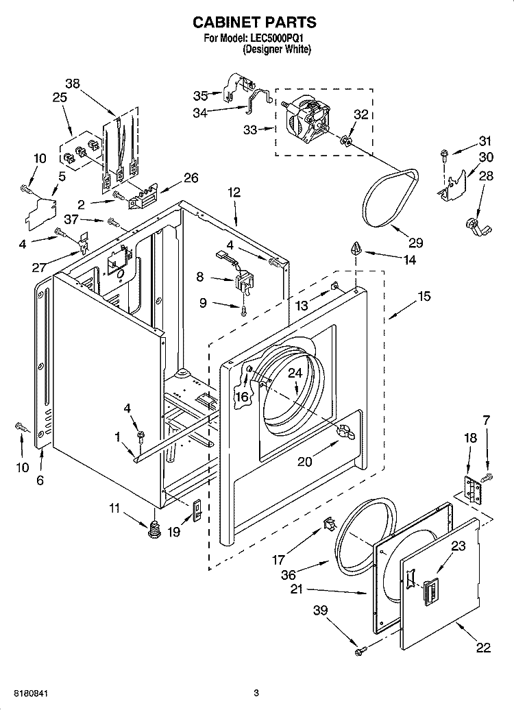 CABINET PARTS Diagram and Parts List for LEC5000PQ1  Whirlpool Dryer