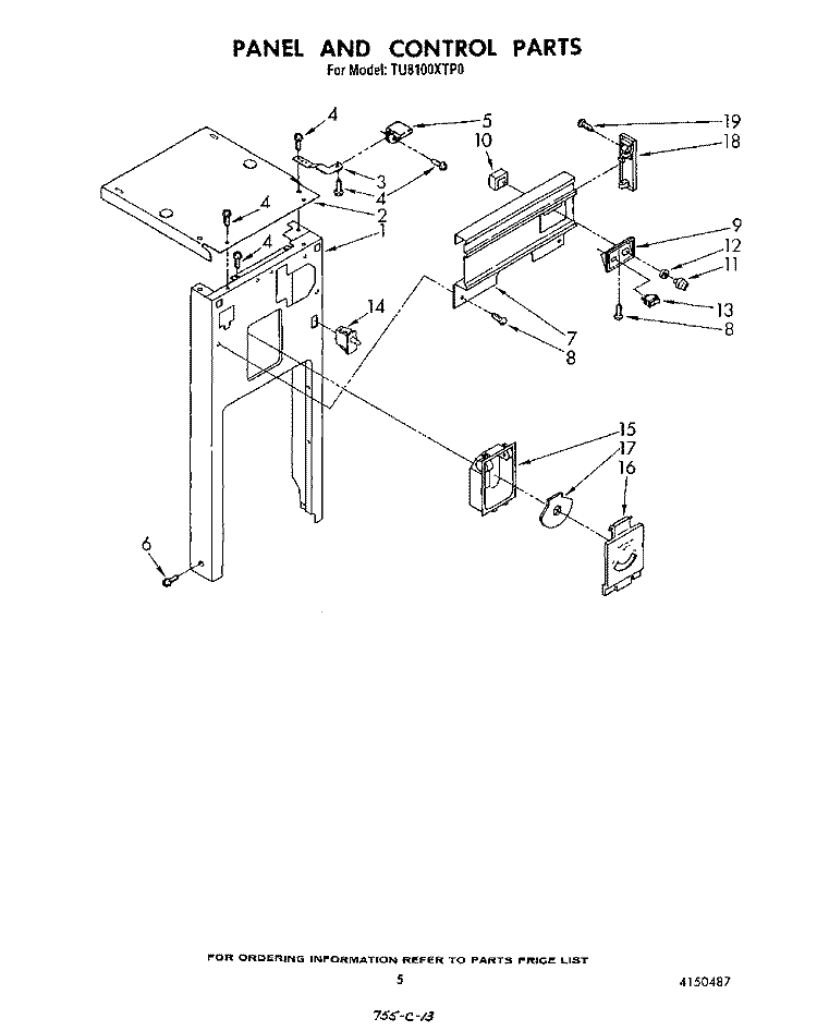PANEL AND CONTROL Diagram and Parts List for TU8100XTP0  Whirlpool Trash Compactor