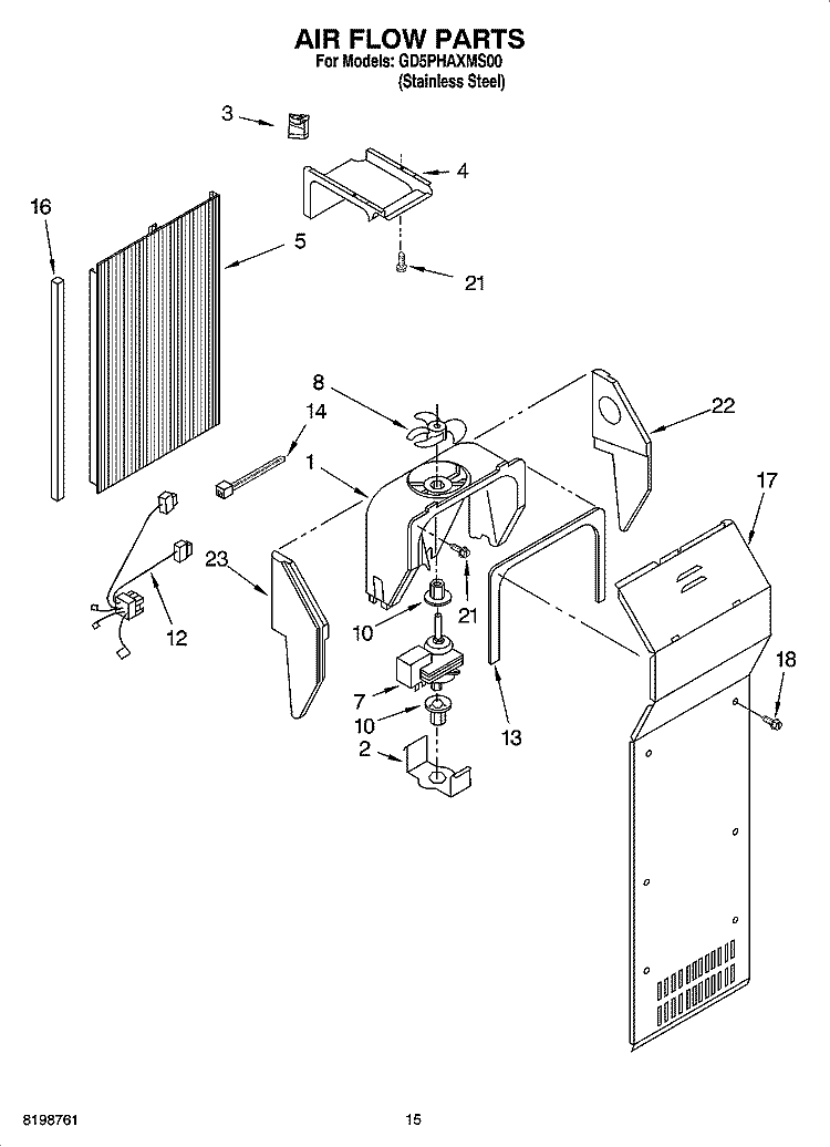 AIR FLOW PARTS Diagram and Parts List for GD5PHAXMS00  Whirlpool Refrigerator