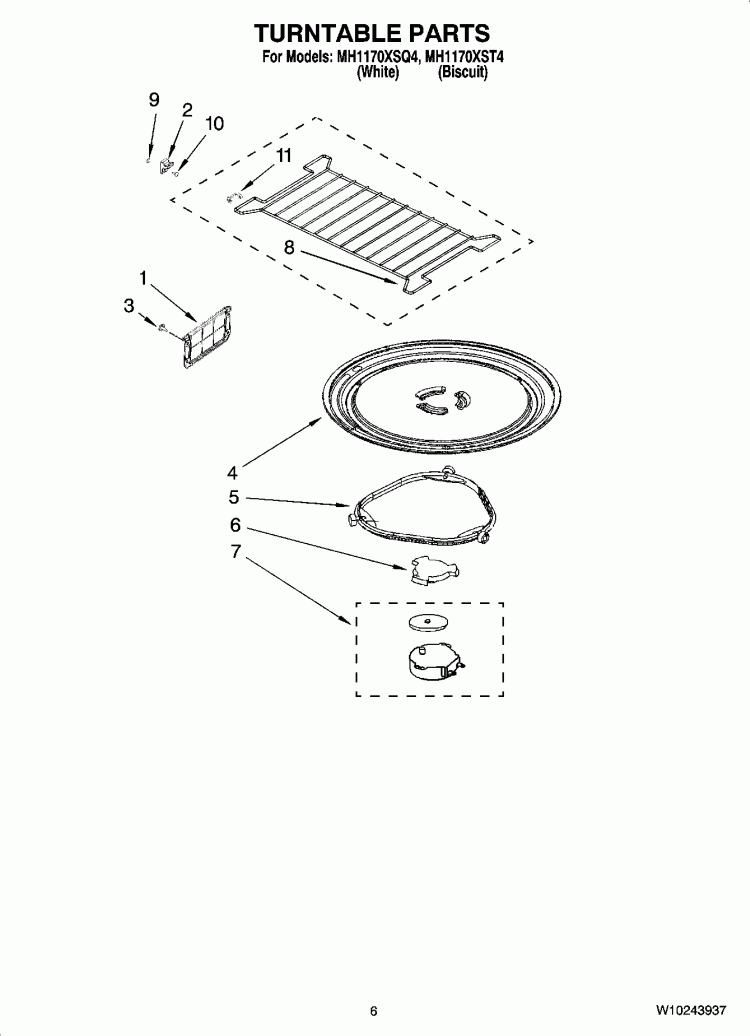 TURNTABLE PARTS Diagram and Parts List for MH1170XST4  Whirlpool Microwave
