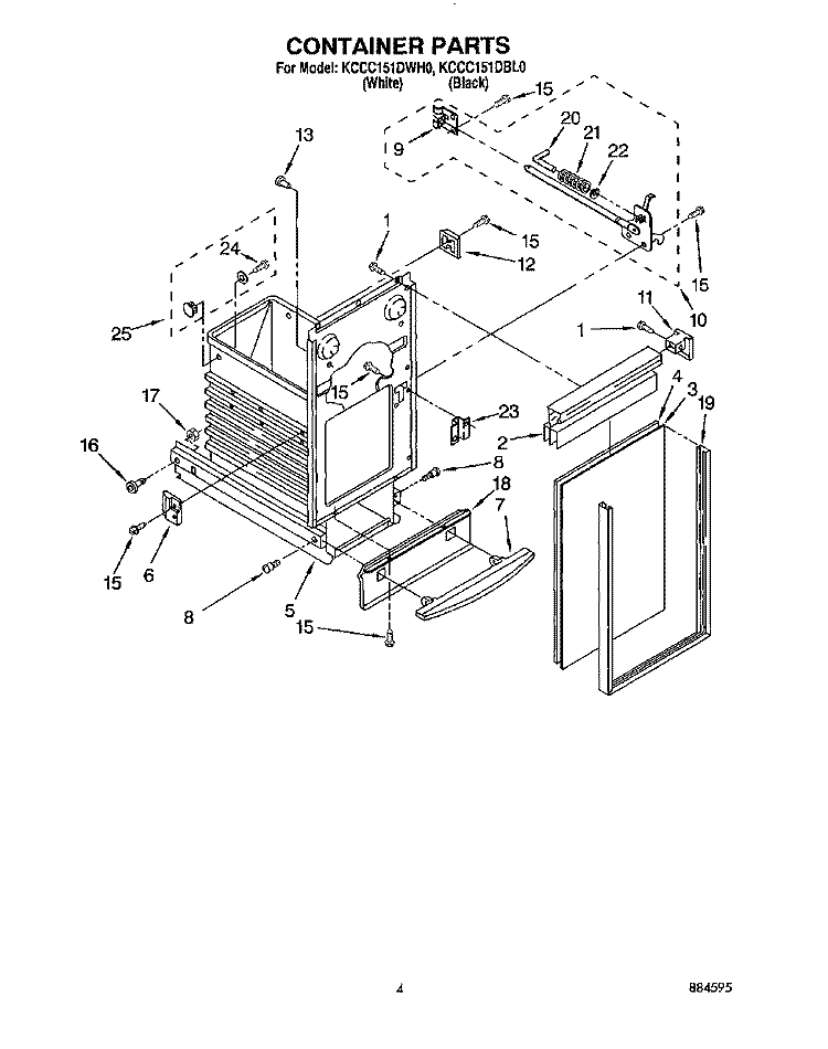 CONTAINER Diagram and Parts List for KCCC151DWH0  KitchenAid Trash Compactor