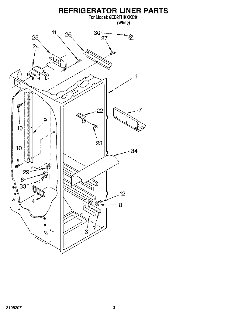 REFRIGERATOR LINER Diagram and Parts List for 6ED2FHKXKQ01  Whirlpool Refrigerator