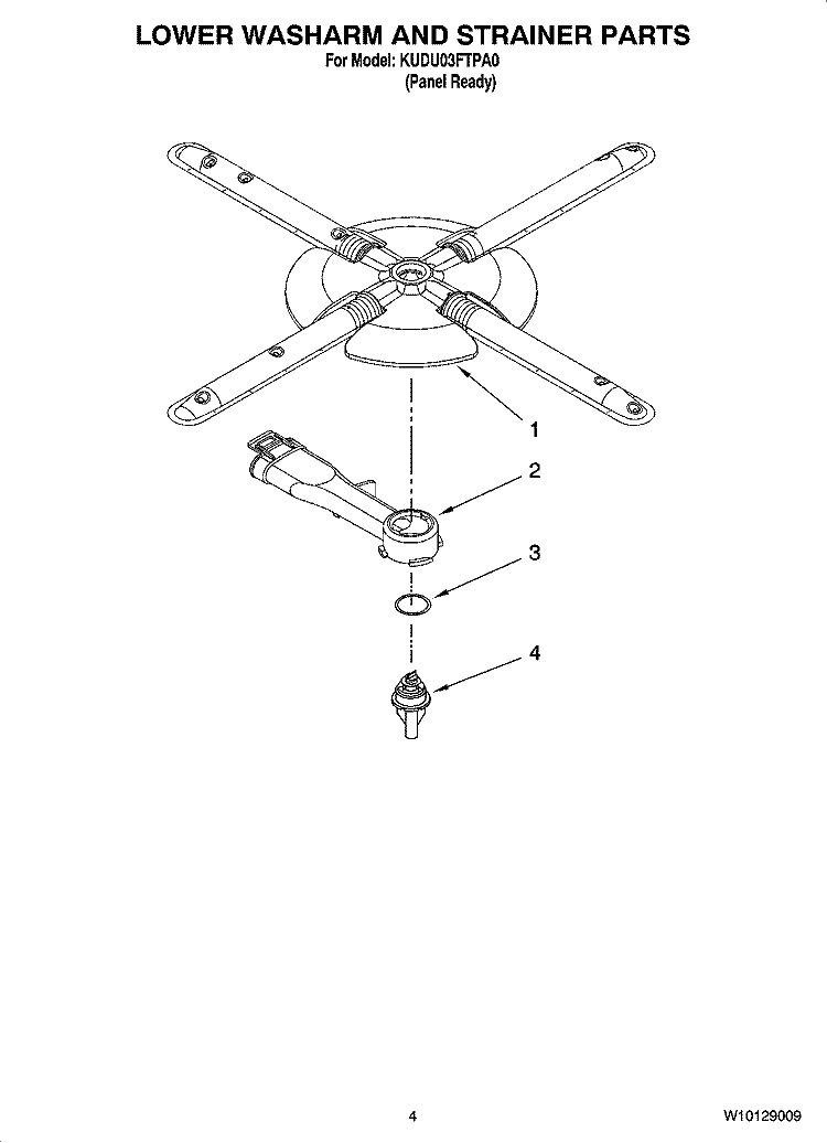 LOWER WASHARM AND STRAINER PARTS Diagram and Parts List for KUDU03FTPA0  KitchenAid Dishwasher