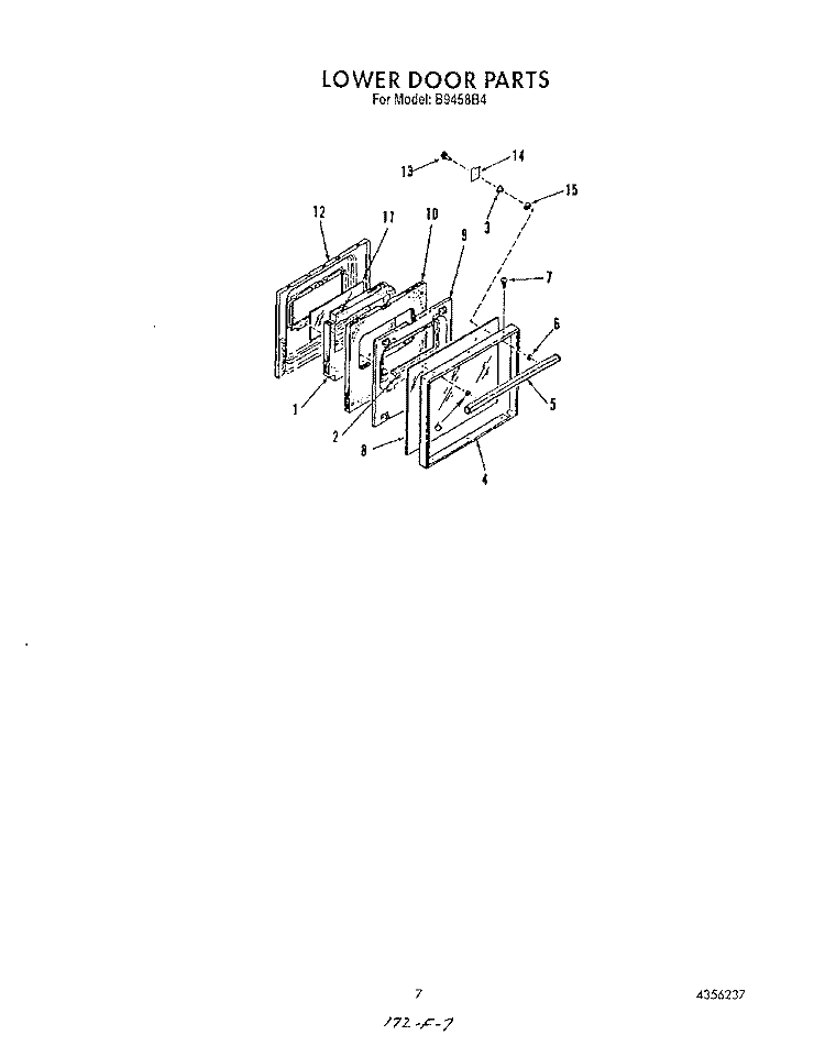LOWER DOOR Diagram and Parts List for B9458B4  Roper Wall Oven