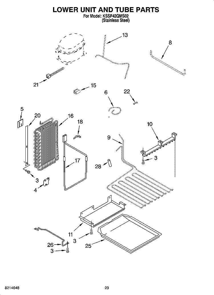 LOWER UNIT AND TUBE PARTS Diagram and Parts List for KSSP42QMS02  KitchenAid Refrigerator